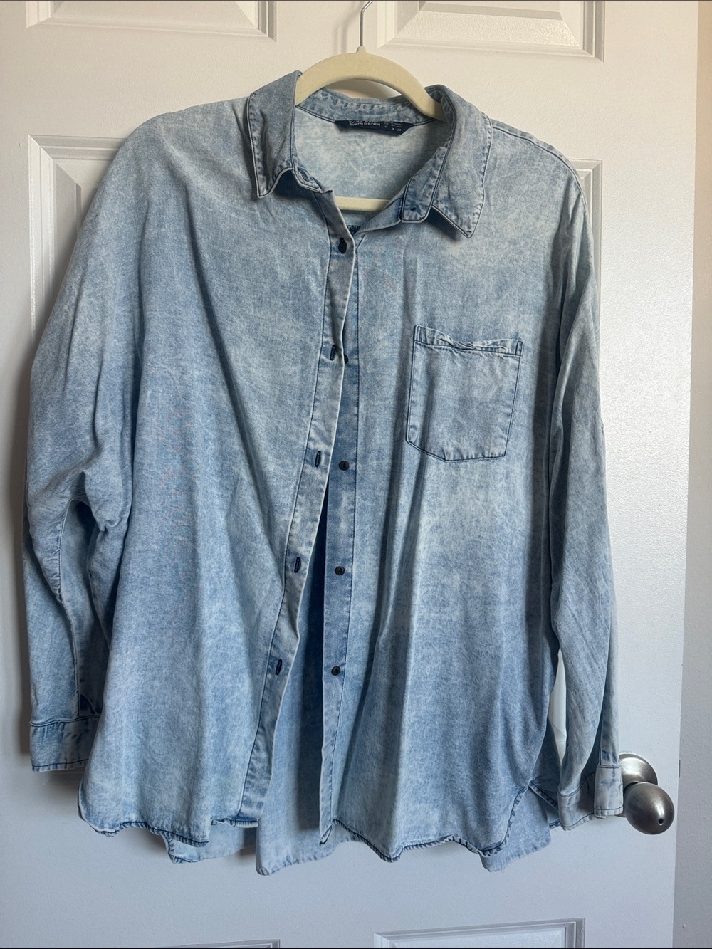 Zara Light Washed Blue Denim-Style Button-Down Shirt
